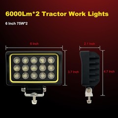 6in 150W LED Flood Lamps 12000LM Work Lights 12V/24V [2PCS]