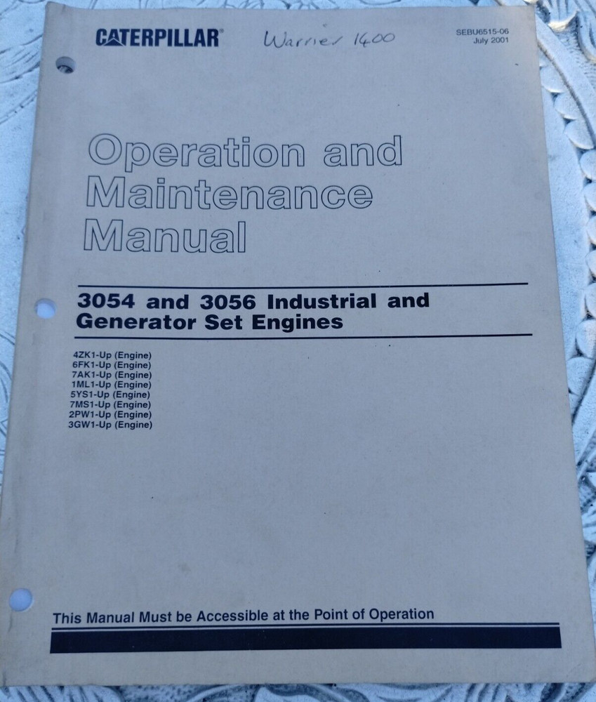 Caterpillar Operation And Maintenance Manual For 3054 And 3056 Indust. Engines