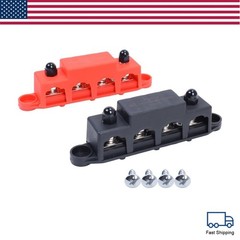 New Red & Black 5/16″ 4 Stud Power Distribution Block -BUSBAR- With Cover