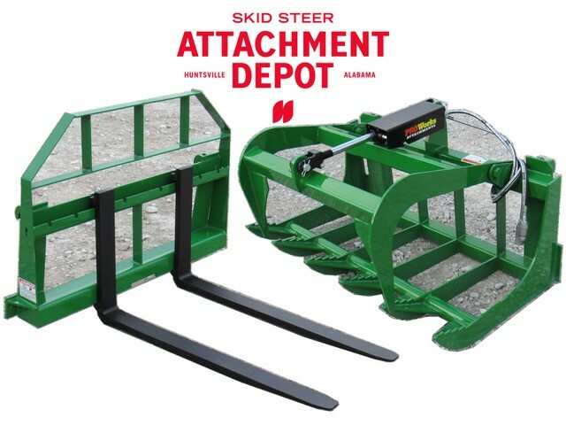 48″ Root Grapple Bucket and 42″ Long Pallet Forks Attachment -John Deere 400/500