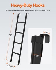 RV Bunk Ladder 55 Inch, Heavy Duty Bunk Bed Ladder with 4 Hook, Wide Foot Ste…
