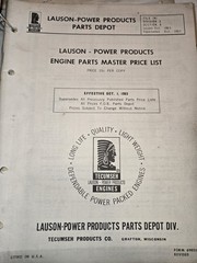 1963 Tecumseh ENGINE PARTS MASTER PRICE LIST LAUSON POWER PRODUCTS PARTS DEPOT