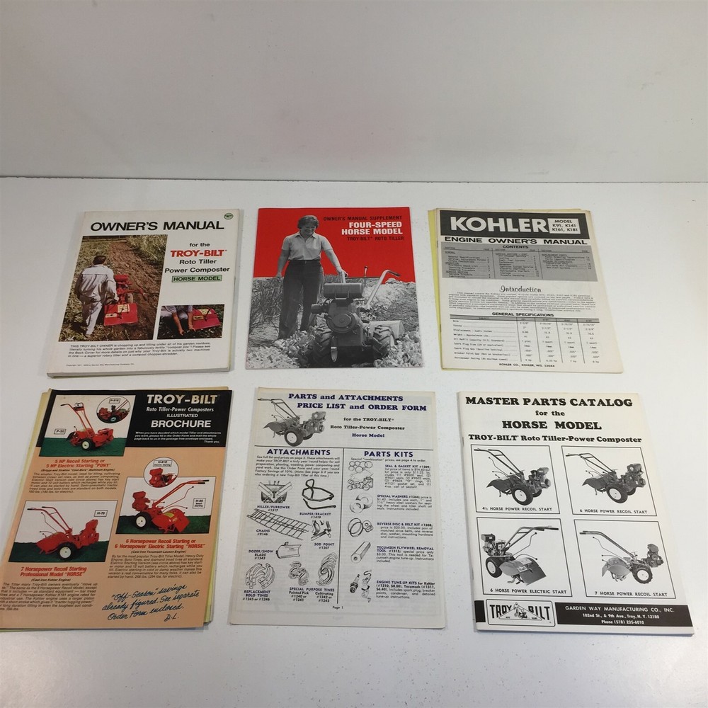 Troy-Bilt Horse Model Literature Packet Owner’s Manual Parts Catalog Brochure