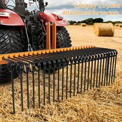 GARVEE 5ft 3-Point Pine Needle Rake Landscape Yard Tractor Attachment Fit Cat0,1