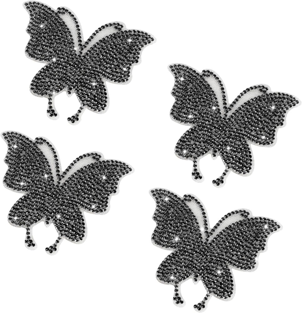 Butterfly Crystal Rhinestone Car Decals, 4PCS Self-Adhesive Bling Color: Black