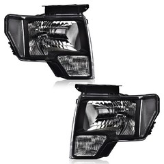 Front Headlights Pair Ford F150 2009-2014 Black Housing Clear Lens DL3Z13008A