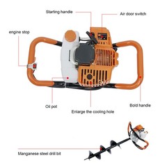72CC/52CC Post Hole Digger Gas Powered Earth Auger Borer Ground w/ 4″ 6″ 8″ Bits