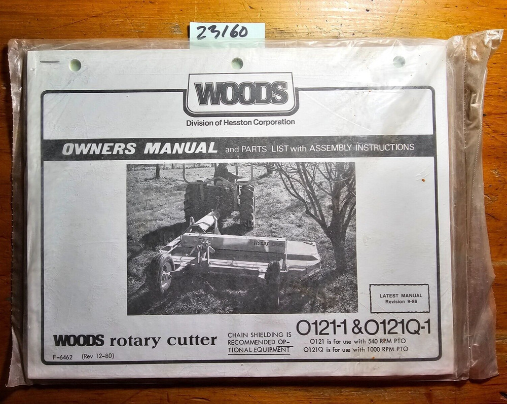 Woods O121-1 O121Q-1 Rotary Cutter Mower Operator’s & Parts Manual F-6462 9/86