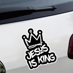Jesus is King Vinyl Decal Set of 2 with Crown Design, 4.53″x5.91″, for Car Windo