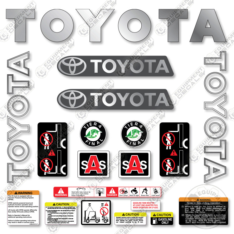 Fits Toyota 8FGCU20 Forklift Decal Kit – 7 YEAR OUTDOOR 3M VINYL! + BONUS!