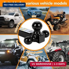 MaxxHaul 70270 Trailer Hitch Hollow Shaft Triple Ball Mount – Black
