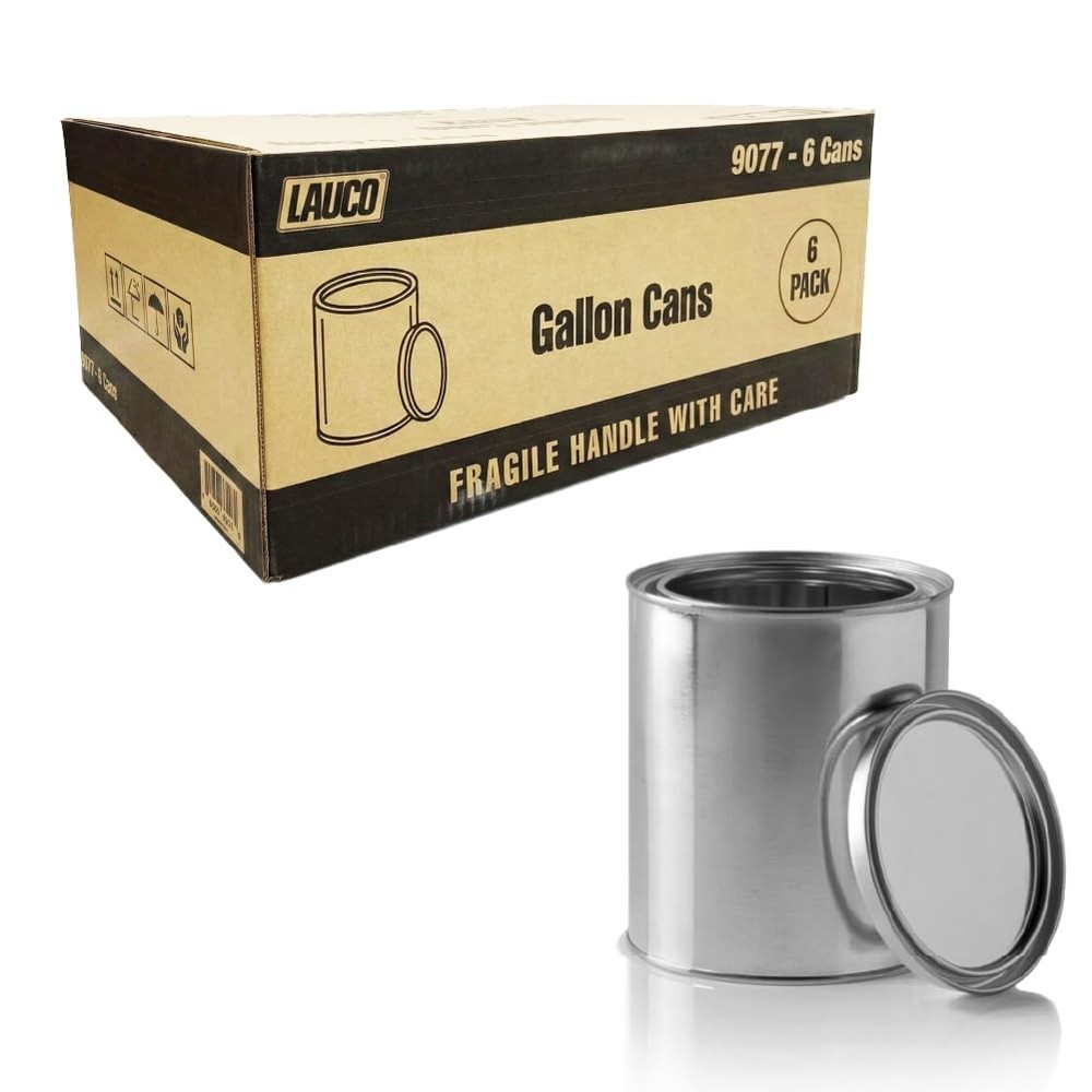 LAUCO Empty Paint Cans with Lids – 128 oz Gallon Metal Paint Cans, 6 Pack,