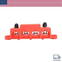 New Red & Black 5/16″ 4 Stud Power Distribution Block -BUSBAR- With Cover