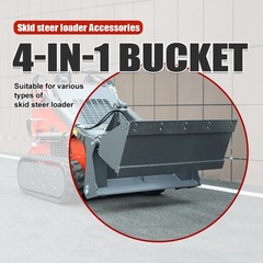 HUAYEE NEW 4-in-1 Multi-Purpose Bucket for Mini Skid Steer Loader Attachments