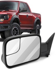Towing Mirror Manual Black Left for 1994-2001 Dodge Ram 1500 2002 Ram 2500 3500