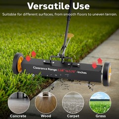 Pyle 24” Rolling Magnetic Sweeper with Adjustable 24-Inch, Black and Orange