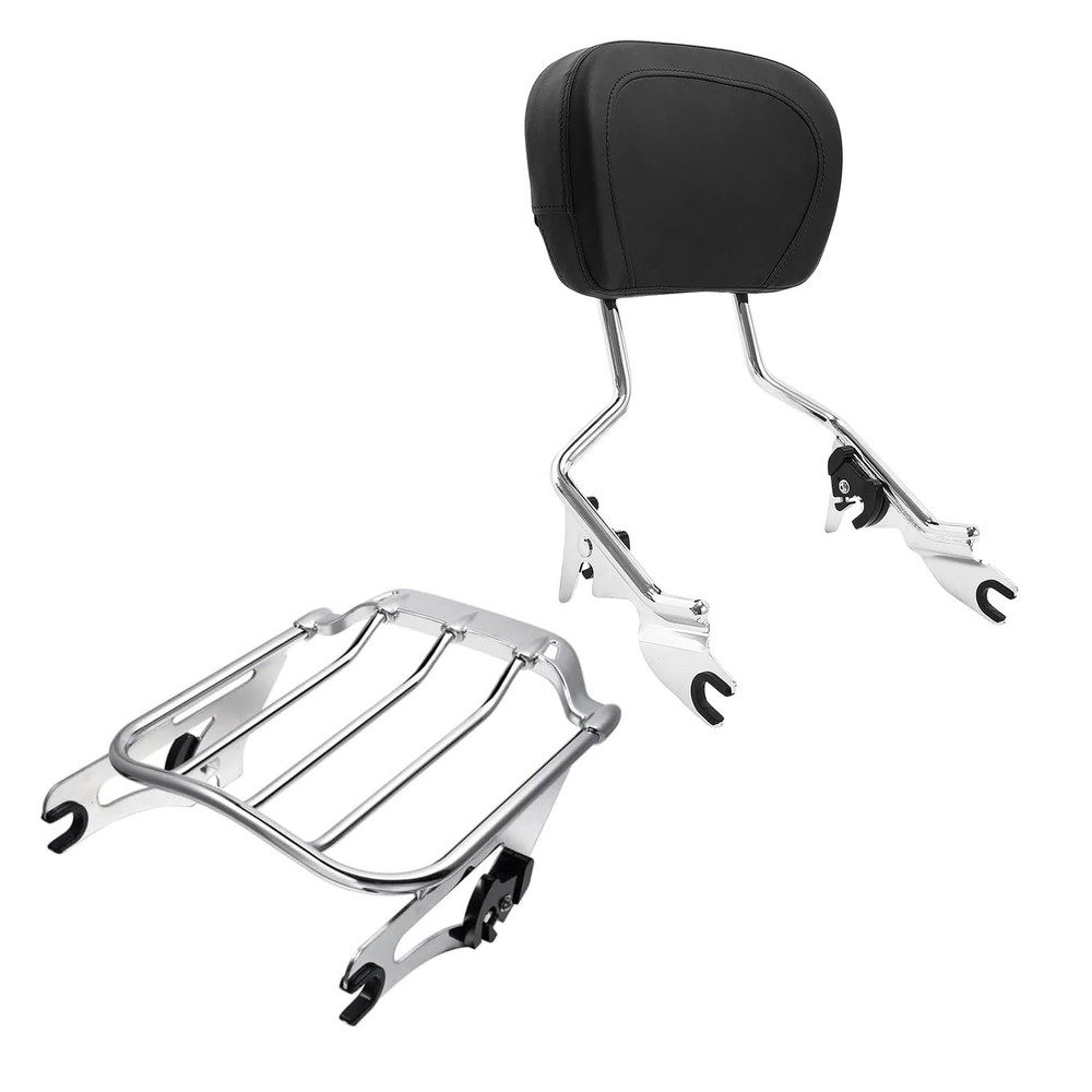 Chrome Detachable Sissy Bar Backrest Pad & Luggage Rack for Touring 2009-2025