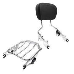 Chrome Detachable Sissy Bar Backrest Pad & Luggage Rack for Touring 2009-2025