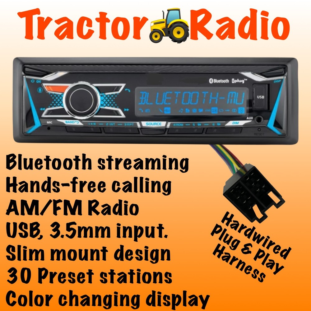Plug & Play Case IH Tractor Radio AM FM Bluetooth Streaming Color Display USB