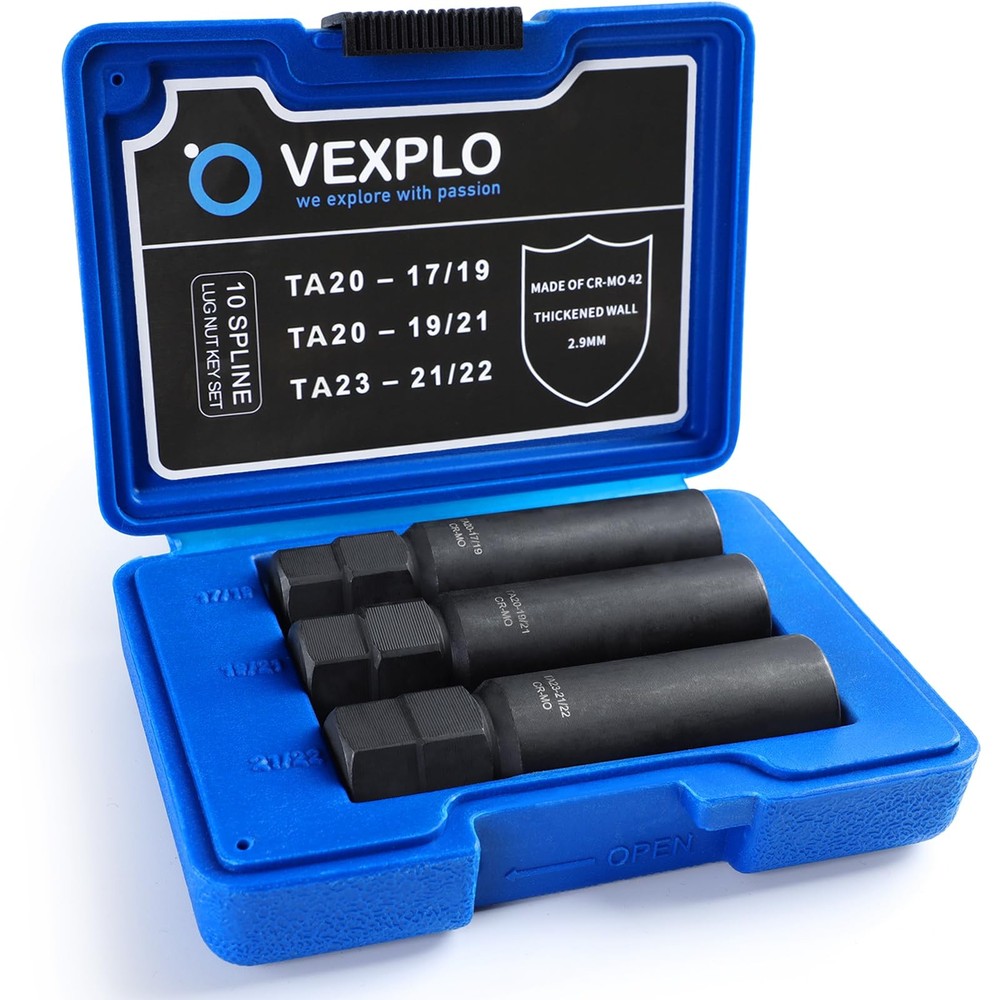 VEXPLO 10 Spline Lug Nut Key Set, Thicker Wall Wall, 3 Piece Pack