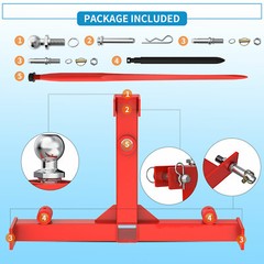 3 Point Hay Bale Spear Receiver Hitch Cat 1 Tractor W/ 1-7/8″ Gooseneck Ball US