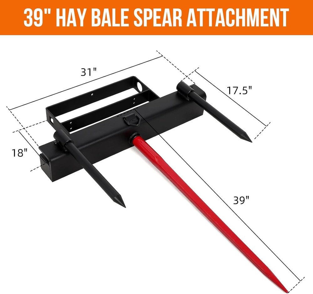 39″/49″ Hay Spear Bale Spear Skid Steer Loader Tractor Bucket Attachment 4000lbs