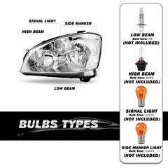 Headlight Assembly for 2005-2006 Nissan Altima Halogen Both Sides Chrome