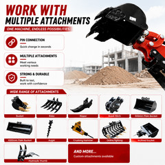 1.4 Ton Mini Excavator Tracked Diggers Kubota Diesel Engine with 8 Attachments