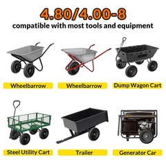 RONPOW 4.80/4.00-8 Flat Free Wheelbarrow Tire and Wheel, 16″ 16 inches, Black