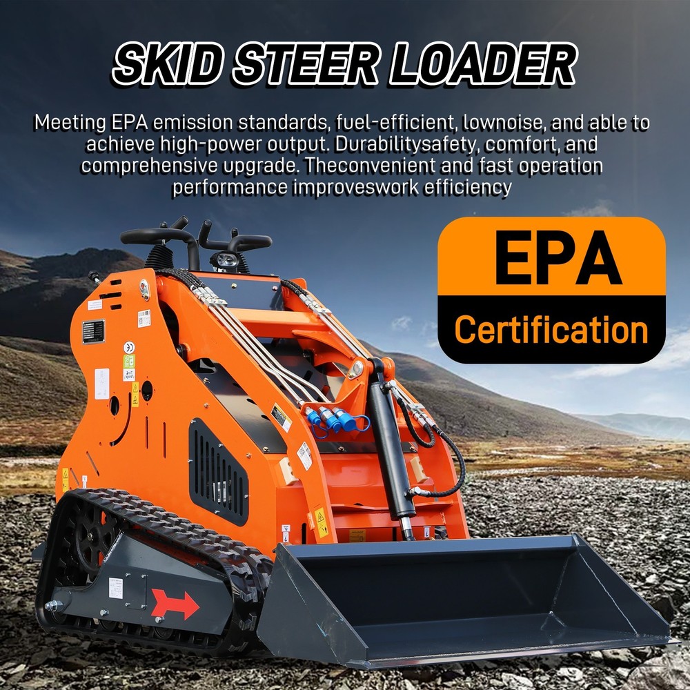 24HP Mini Track Skid Steer Loader, RATO 2-Cylinder Engine, 3-Pump Hydraulic Syst