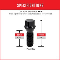 Wheel Accessories Parts 24 Pcs M14 X 1.5 14 X 1.5 Acorn Seat Lug Bolt 17Mm Hex