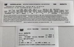 1999 Caterpillar 6NZ Engine Sticker For Offroad Use Only