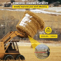 VEVOR Hay Bale Spear 49″ 3000 lbs Spike Fork 45#Steel W/2 Stabilizers & Sleeves