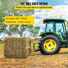 49 Inch Heavy Duty Hay Bale Spear High Strength Steel Quick Attach 4500Lbs Ca…