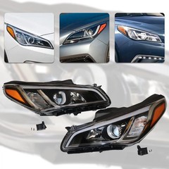 2015-2017 Hyundai Sonata Halogen Headlight Set Clear Lens Black