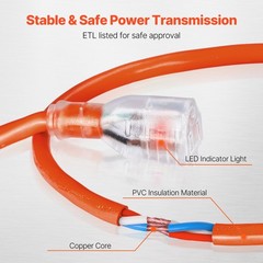 100FT Indoor Outdoor Extension Cord, 16AWG 10Amps 1250W, 3 Prongs Appliance Elec