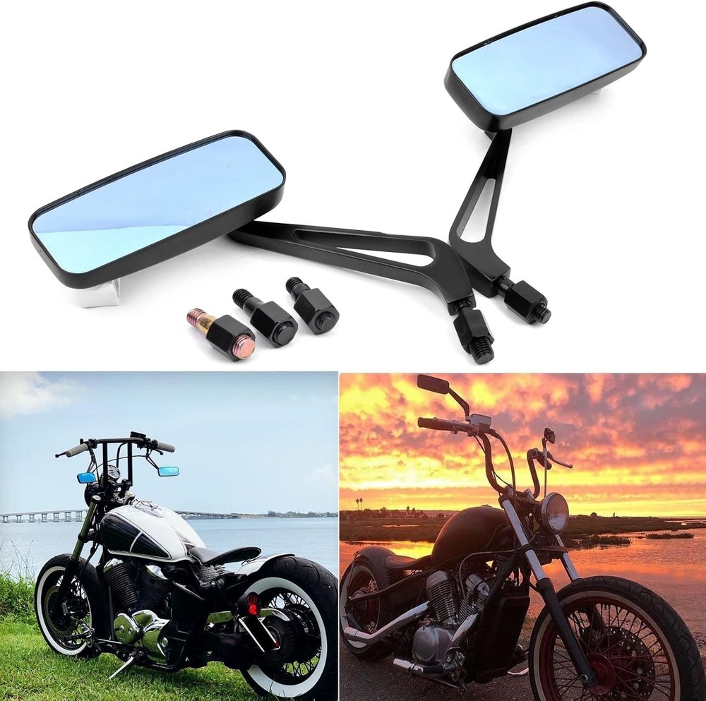 8mm/10mm Black Rectangle Motorcycle Rear view Side Mirrors compatible with Cruis
