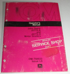 John Deere JD 770-A & 772-A Motor Grader Operators Manual OM-T68933 L9 ORIGINAL!