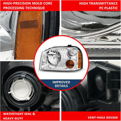 2001-2004 Nissan Frontier Headlight Assembly Pair Chrome Amber Reflector