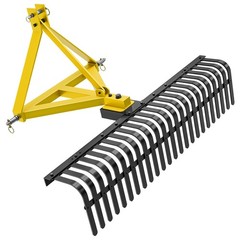 60″ Heavy-Duty Landscape Rake for Tractors, 3 Point Rock Rake with 360° Rotation