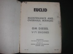EUCLID OVERHAUL SERVICE SHOP REPAIR WORKSHOP MANUAL FOR GM V-71 DIESEL ENGINE