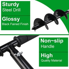 Hand Auger Post Hole Digger 4″ x 33″ Garden Hole Digger Tool Manual Earth Aug…