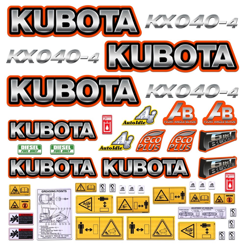Decal Kit fits Kubota KX040-4 Mini Excavator X Aftermarket Vinyl – Made in USA!