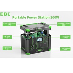 500W 519Wh Portable Power Station Solar Charger Generator Supply Home Back Up