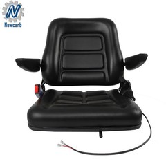 Black Forklift Seat PVC Tractor Seat W/ Armrests Seat Belt Seat Switch Universal