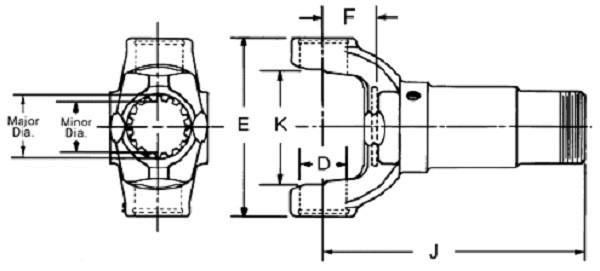 32 Spline 1 1/2 Shaft 1.50 Cleveland Slip Yoke 055 U-Joint SPL36 15-1206x