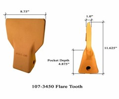 3 – Caterpillar J460 Style Bucket Flare Dirt Teeth & Pins – 107-3450, T107-3450