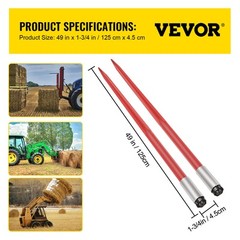 VEVOR 49″ Hay Bale Spear 3000 lbs Capacity with Nut and Sleeve