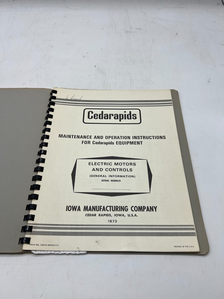 Cedarapids Maintenance Electric Motors And Controls (General Information) SKU Z1