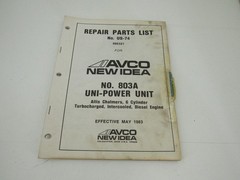 New Idea 803A Uni-Power Unit Allis Chalmers Turbo Diesel Parts Catalog Manual